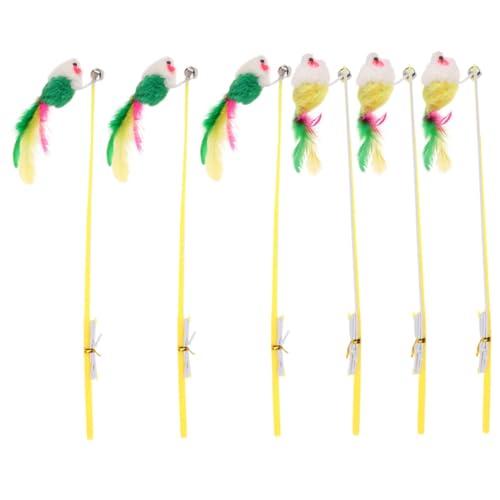 Veemoon 6 Stück Teiliges Katzenspielzeug Glocke Interaktiver Mäusestab für Indoor Katzen Bunte Federwedel zur Beschäftigung und Training Fördert Aktivität und Bindung zu Zufällige Farbe