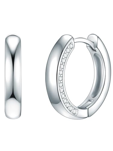 Rafaela Donata Damen Creolen aus 925 - Sterling Silber mit Zirkonia weiß - Silbercreolen Klappcreolen klassisch