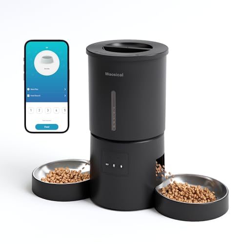 Miaosical Futterautomat Katze für 2 Katzen Staufreier Katzenfutter Automat mit 2.4G WiFi-App Timer 4.2L Futterspender Katze für 1-10 Mahlzeiten pro Tag 10s Sprachaufnahme Dual-Stromversorgung