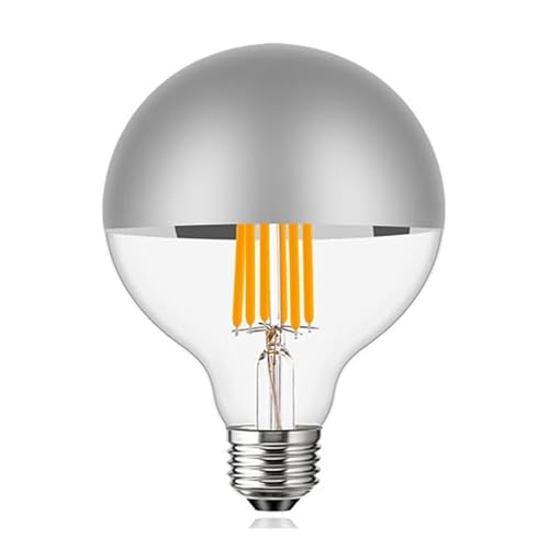 karedle oard 1er Pack G95 Kopfspiegellampe Silber LED Glühbirne E27-Sockel Edison Lampe ersetzt 100 Watt 10W 950 Lumen 2700K warmweiß LED Filament Fadenlampe 220V Silber