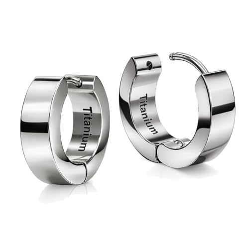 Soul-Cats Klappcreolen aus G23 Titan in Silber - Ultraleichte Unisex Creolen Ohrringe für Damen und Herren Größe 14 mm 5 mm breit
