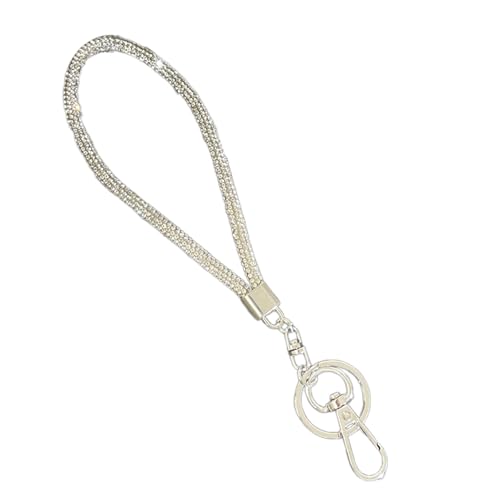 LXJLXDüsselband mit Strasssteinen glitzernde Strasssteine modische Crossbody Kette für Handys modisches Accessoire für Damen weiß 21 cm Metall