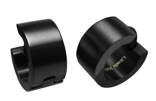 Kikuchi Unisex Klassische Ohrringe Edelstahl Klapp Creolen Flinserl Titan Schwarz Matt 7mm 13mm Gebürstet Kantig Gerade Männer Damen ER15156
