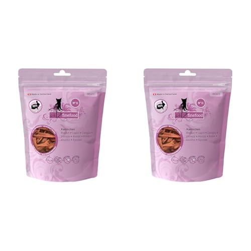catz finefood Meatz Katzen Leckerlies Kaninchen N 11 - knusprige Streifen aus Kaninchenfleisch - gegrillt und getrocknet - Katzensnack ohne Zucker getreidefrei 45g Packung mit 2