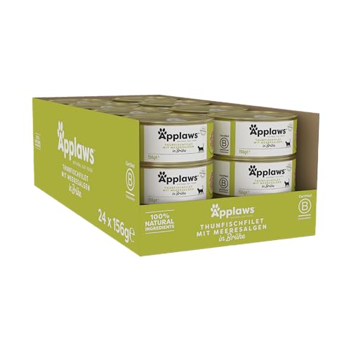  100% natürliches Premium Nassfutter für Thunfischfilet Algen Brühe   24x 156g Dosen