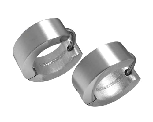 Kikuchi Herren Ohrringe Edelstahl Klapp Creolen mit Titan Stäbchen Männer Gebürstet Silber Matt Kantig Gerade 13mm 5mm ERTS028