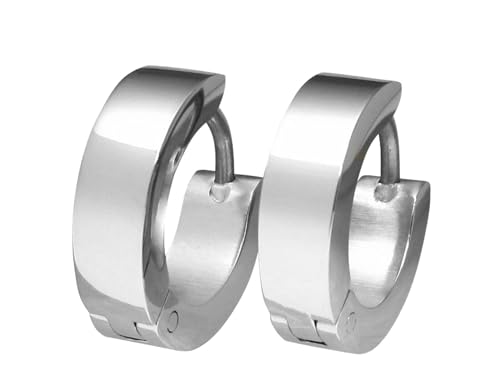 Herren Damen Ohrringe Titan Stab Silber Glänzend Hochglänzend Edelstahl Hoop klapp Creolen 4mm Kantig Gerade Ohrstecker Ohrclicker ERTS001