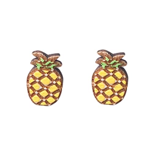 Kielsjajd Creolen Silber Damen Ohrringe 2023 Ohrringe Wir mögen Ananas Holz Ohrstecker Ananas handgefertigt bestes Geschenk beste Wahl Ananasohren Kleines Creolen Set D One Size