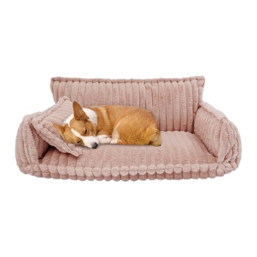 HOMEONENIC Katzen Sofa mit abnehmbarem waschbarem Bezug und Rutschfester Unterseite Katzenbett 100 67 40cm Hundebett für kleine Hunde Rosa