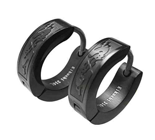 Männer Creolen Titan- Edelstahl Ohrringe Herr Herren Schwarz Silber Matt Drachen ERTS003 2Stk. schwarz glänzend