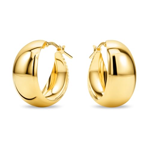 MIORE Schmuck Handgefertigt in Italien Creolen Silber 925 Chunky Hoops 20 mm Durchmesser Ohrringe Vergoldet 18K Gold Runde Hoops Ohrringe Damen Ohrschmuck