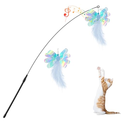 Pawaboo   Katzenangel Spielstab Stab Federn 88cm Stab Glocken für Kätzchen oder Blau Schmetterling