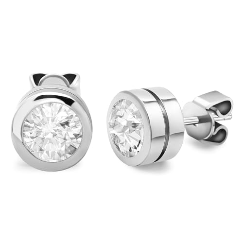 JEROOT Titan Magnettherapie ohrringe für Damen Creolen Stilvolle runde Ring Magnet Ohrringe aus Sterling Silber mit farblosen Zirkonia-Steinen 3500 gauss Weiß