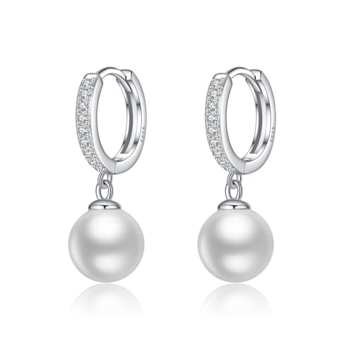 SLUYNZ Sterling Silber 925 Perlen Creolen Ohrringe für Damen Hochzeit Perlen Ohrringe Huggie A-Silber