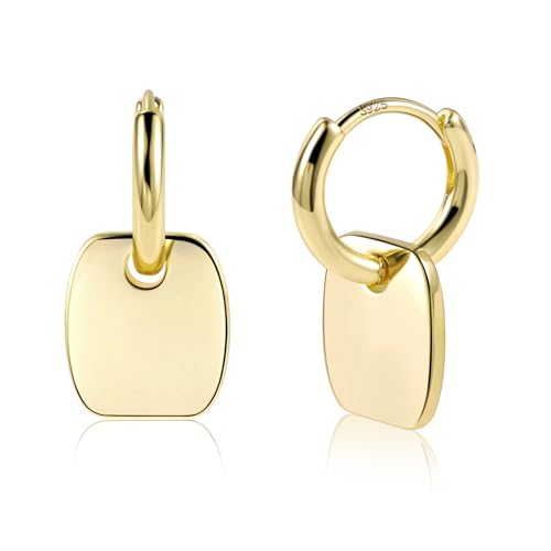 Gold Ohrringe für Damen Kleine Hängende Ohrringe Hypoallergene Creolen Ohrring mit Eckig Anhänger Geometrische Tropfenohrringe Lange Hängeohrringe für Damen Mädchen