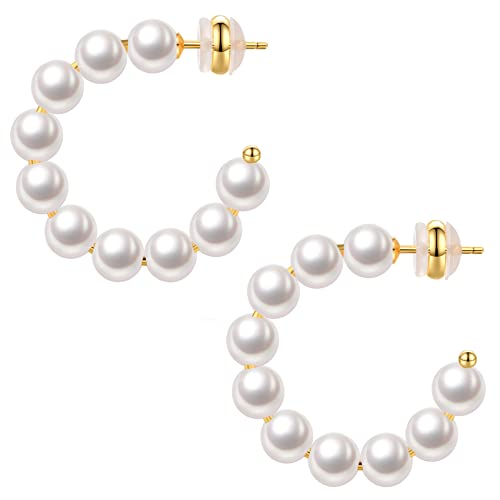 PRETOLE Perlen-Creolen für Damen 14 Karat vergoldete leichte hypoallergene Perlen-Creolen für Mädchen Hochzeit Brautjungfer