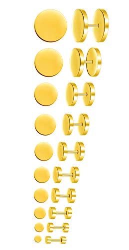 Feilok 10 Paar Edelstahl Herren Ohrstecker Creolen Tunnel Ohrringe für Damen Fakeplug Fake Plug Ohrringe Pierced Earrings Stud Earrings Set 3-14mm Gold