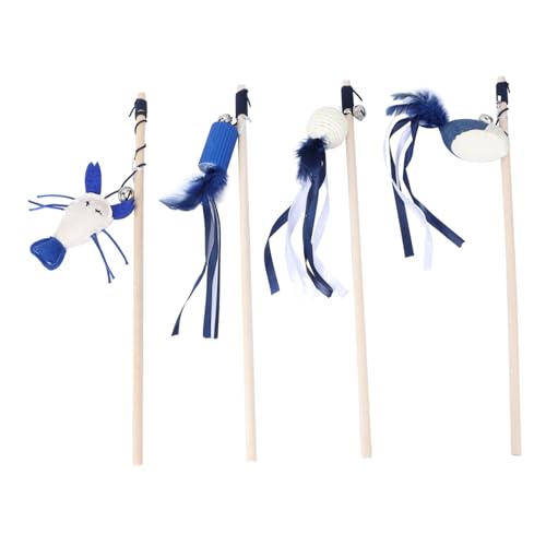 UKCOCO 4stücke Federwedel Für Katzen Katzenspielzeug Interaktives Katzenspielzeug Mit Holzgriff Und Glöckchen Flirtstab Zum Spielen Für Katzen Katzenbedarf