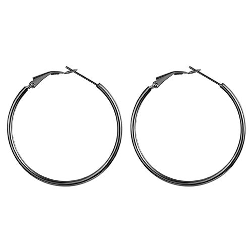JewelryWe Schmuck Creolen Damen Edelstahl Hochglanz Poliert Große Ring Ohrringe Ohrhänger Ohrstecker Ohr-Piercings für Frauen Mädchen Schwarz- Durchmesser 40 mm