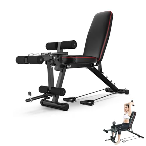 ypuxil Fitness Bank für Zuhause Klappbare Hantelbank Gym Bench 200 kg 440 lbs Gewichtskapazität 6-stufige Winkeleinstellung hochdichter Schaumstoff und StahlrahmenBlack 162cm