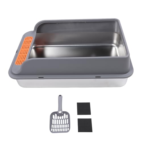 OFFAXE Katzenklo Großer Kapazität Robustem Edelstahl Katzentoilette mit Drückungsfilter Pedal und Top in Design Stabile Litter Box Mit Sieb für Hause L 3 2 cm 1 3in