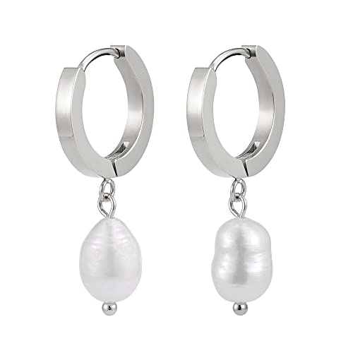 Perlenohrringe silber hängend mit echten Süßwasserperlen - Wasserfest - Damen Creolen in 18 Karat Gold oder Silber I Kreolen Ohrringe Perlen Anhänger
