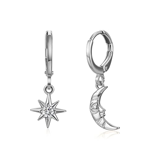 Moon Star Dangle Creolen für Frauen Moon Star Dangle Creolen Glitzer Zirkonia CZ Tiny Mini Knorpel Ohrpiercing