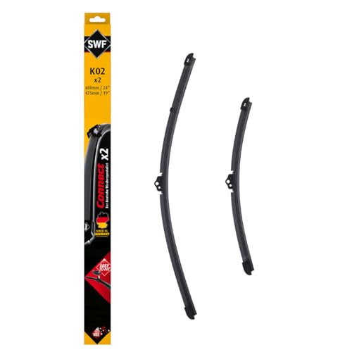SWF Connect Wischer K02 Kit Aus in Deutschland Hergestellten Flachbalkenwischern Für Optimale Wischleistung 600mm 475mm Vorne 2er-Set Black