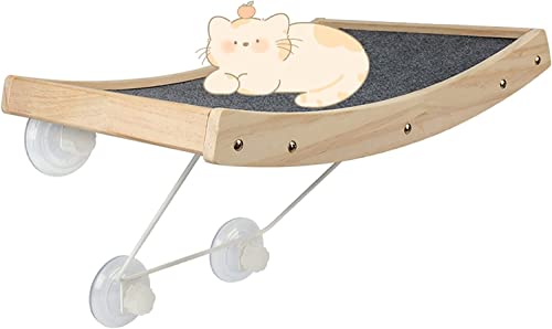 HUOLE Katzen Hängematte-Katzen Holz Katzen fensterliege Katzenhängematte Katzenbett Fenster mit 4 Leistungsstarker Saugnapf Katzen Fensterplätze bis zu 18kg-43 29 31cm grau