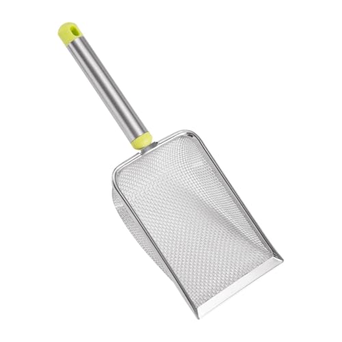 budiniao Robuste Streuschaufel aus Edelstahl mit komfortablem Griff schnell siebender Katzenstreuschaufel mit glatter geneigter Oberfläche und langem Metallgriff Grün Maschenweite 3.8 x 3.8 mm