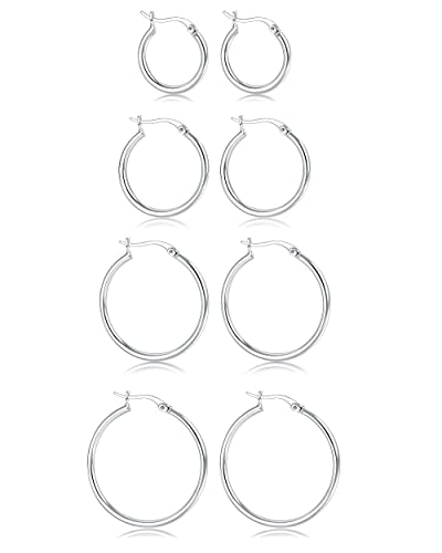 Dochais 4 Paar Creolen Silber Set Hypoallergen Creolen Ohrringe 925 Silber Klein Creolen Set Damen Herren 15mm 20mm 25mm 30mm Weißgold