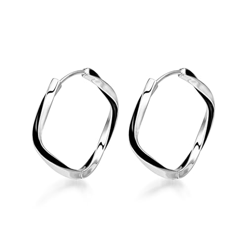 PHNIBIRD Groß Sterling Twiseted Quadratische Durchmesser 27mm Modeschmuck für Freundin Mädchen