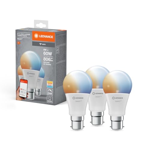 LEDVANCE Smarte Lampe WiFi Technologie Sockel B22d Dimmbar Lichtfarbe änderbar 2700 6500K ersetzt Glühlampen 60 W SMART WiFi Classic Tunable White 3er Pack