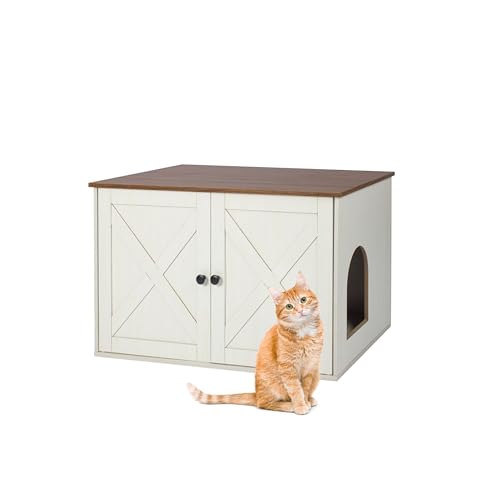 Relaxdays Katzenschrank für Katzentoilette Separate Trennwand Eingang Katzenklo verstecken HBT 50x80x53 cm beige