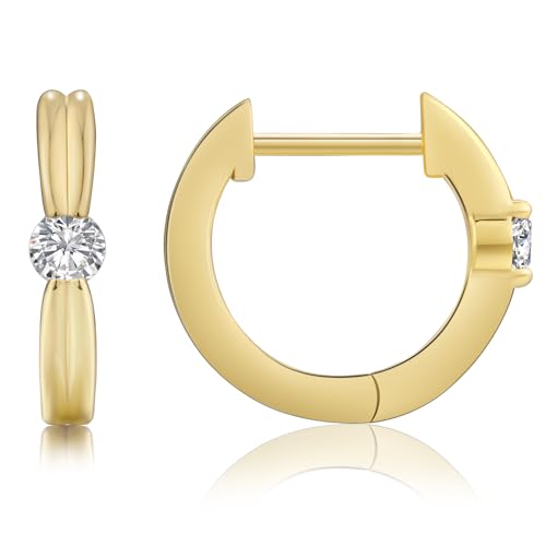 KRKC CO Zirkonia Kreolen Huggies in Linie Design Hypoallergen Antiallergisch Ohrschmuck Geschenke für Frau Mädchen 14K