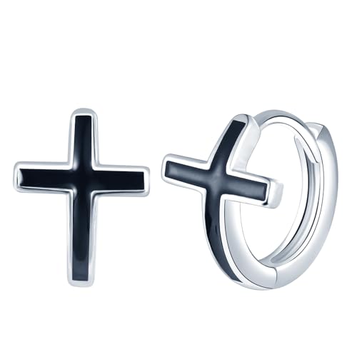 Yumilok Schwarz Kreuz Ohrringe Damen Creolen Ohrstecker Silber 925 Damen Ohrstecker für Frauen Mädchen
