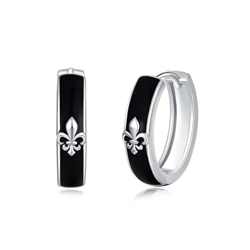 PHNIBIRD Lilies Ohrringe Schwarze Creolen Silber 925 Unisex Ohrringe Herren Damen Creolen Klein 15mm Lilies