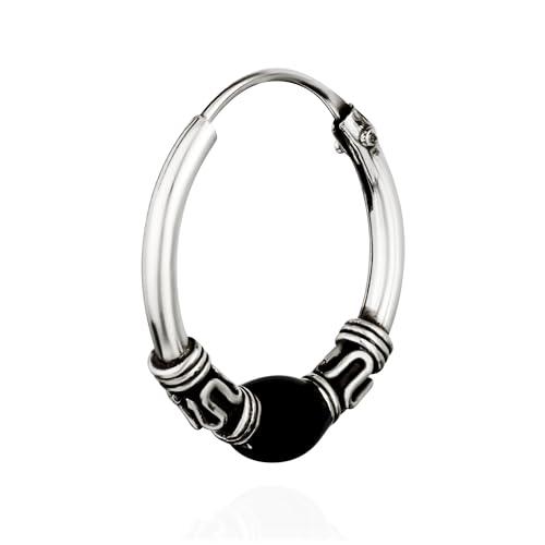 NKlaus Einzel 925 STERLING SILBER Keltische Bali Creole mit schwarzer Kugel 15mm 7071