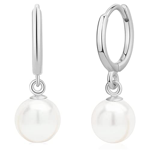 LIHELEI Perle Creolen Gold Mini Creolen Mit Perlen 14k Gold Gefüllt Ohrringe Mit Baumeln Brautjungfer Geschenk - Silber