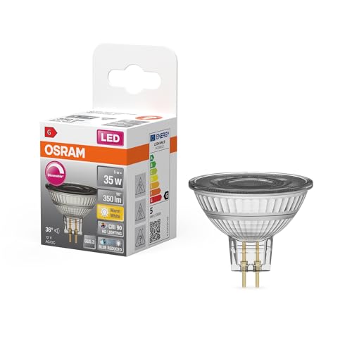 Osram Superstar dimmbare LED-Lampe mit besonders hoher Farbwiedergabe CRI90 für GU5.3-Sockel klares Glas Warmweiß 2700K 350 Lumen Ersatz für herkömmliche 35W-Leuchtmittel dimmbar 1-er Pack