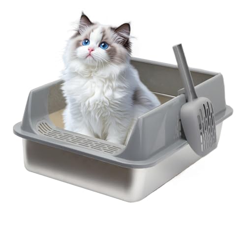 Großes Katzenklo Große Katzentoilette Edelstahl Einfache Reinigung Halbgeschlossene Katzentoilette Mit Schaufel Für Wohnung Innenbereich Auto Wohnzimmer