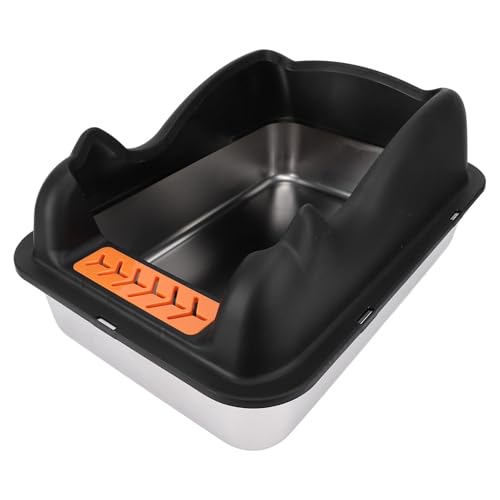 Sahgsa Große Katzentoilette aus Edelstahl mit Deckel Leicht zu Reinigen Spritzwassergeschütztes Design Hohe Seiten für Weniger Schmutz Schwarz