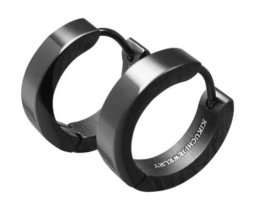 Kikuchi 4mm 16mm Edelstahl Ohrringe mit Titan Stab Schwarz Glänzend Hochglänzend Klapp Creolen Ohrclicker Herr Frau ERTS009