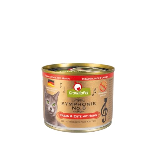 GranataPet Symphonie No. 8 Fasan Ente mit Huhn Katzenfutter Getreide Zuckerzusätze Filet in natürlichem Gelee delikates Nassfutter für 6x 200 g