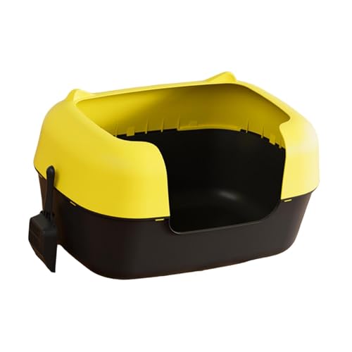 Offene Katzentoilette Halbgeschlossen mit Spritzschutz Tragbare Kätzchentoilette mit Hohen Seitenwänden 48x24.7x28.7cm Bettpfanne Sandkasten für Katzen- Gelb Und Schwarz