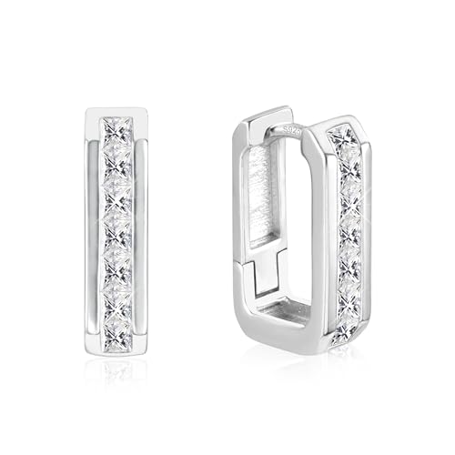 Silber 925 Creolen Ohrringe Damen Kleine Eckig Creolen Ohrringe Kleine Dicke Creolen Hypoallergen Kleine Huggie Ohrringe Eckig Zirkonia Kleine Klobige Ohrringe Kleine Geometrie Creolen Damen