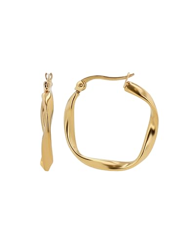 Akzent Wasserfeste Edelstahl Ohrringe Creolen Damen in Gold 100% Wasserfest Hautverträglich gedrehte Creole