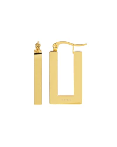 Akzent Wasserfeste Edelstahl Ohrringe Creolen Damen in Gold 100% Wasserfest Hautverträglich Eckig