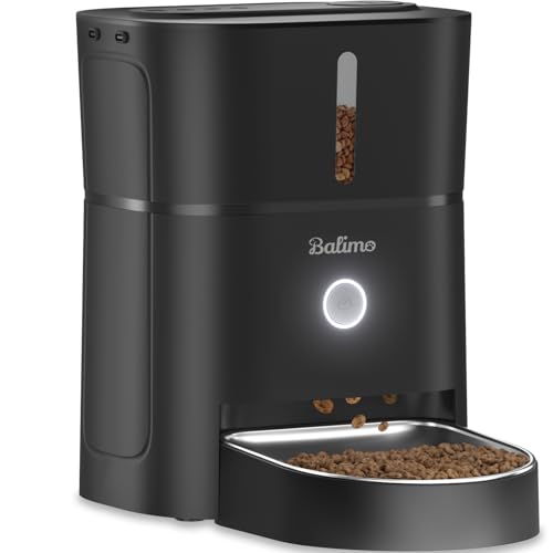 Balimo Futterautomat 3L Katzenfutter Automat Programmierbarem Timer Futterautomat Hunde Nachtlicht Fresh Lock Technologie Edelstahlschüssel 1 bis 6 Mahlzeiten pro Tag Schwarz