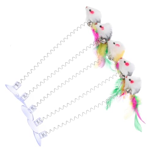 TOGEVAL 5 Stück Teiliges Katzenspielzeug mit Glocke Bunte Federwedel und Plüschmäuse Interaktives zur Beschäftigung und Bewegung für Katzen Fördert Spaß und Stressabbau